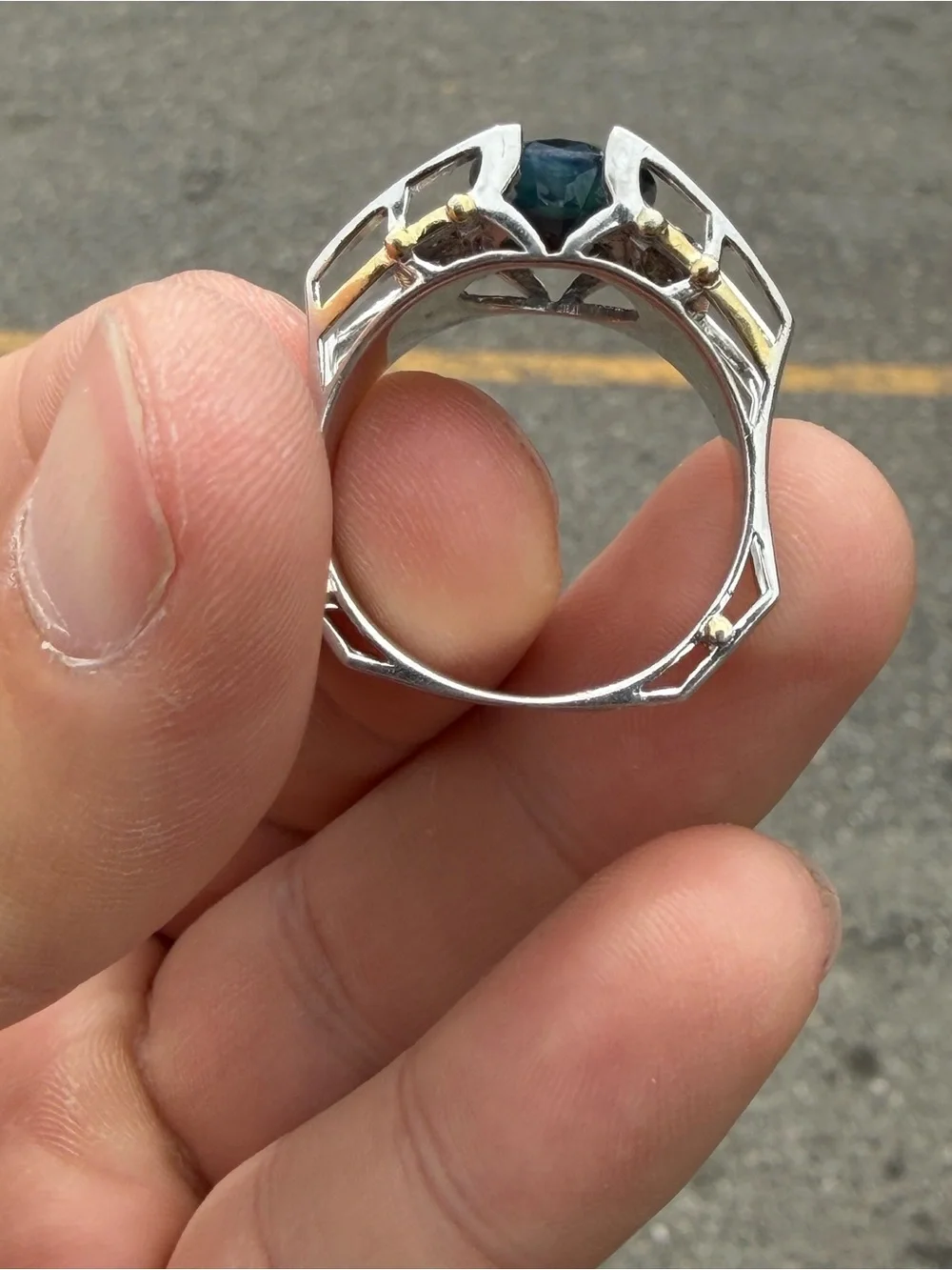 Michael Valitutti Men Ring 925 Sterling Silver Natural Bi-Color Teal Sapphire 12